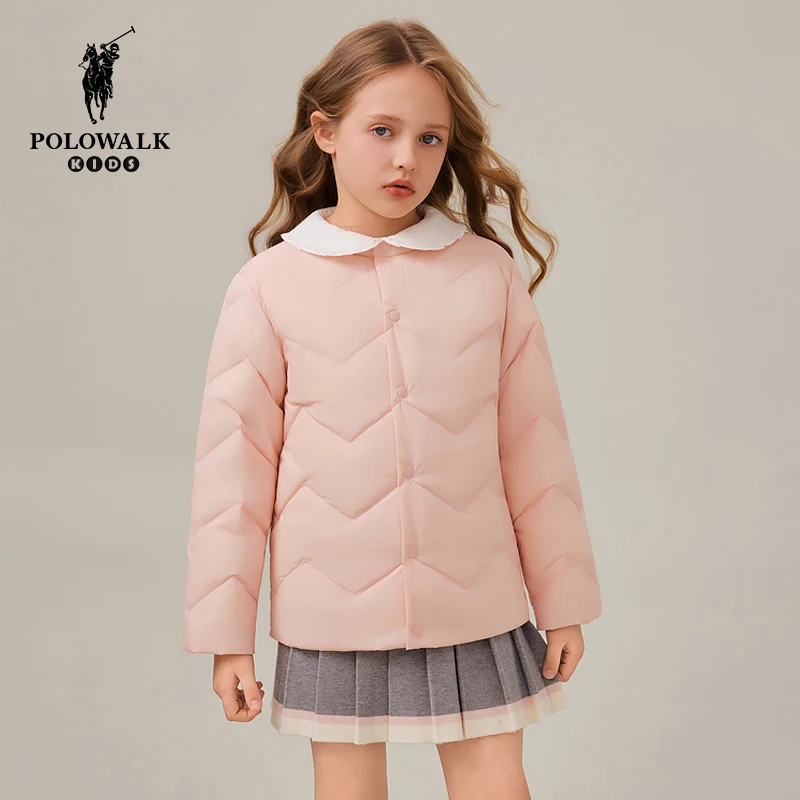 POLOWALK童装女童羽绒服轻薄无领羽绒内胆2025冬装保暖短款外套