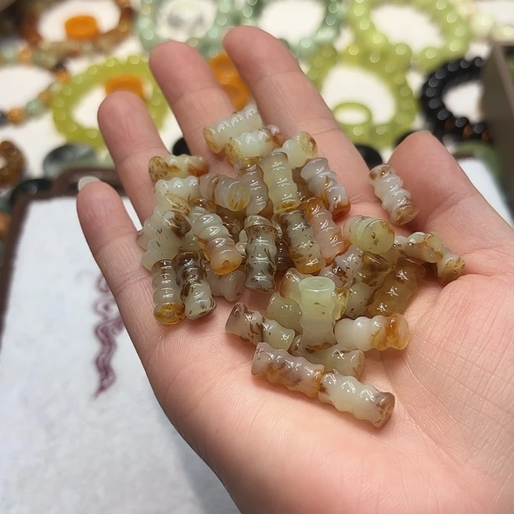 蛇纹石玉未镶嵌手串单珠3 7+ 1小*爱