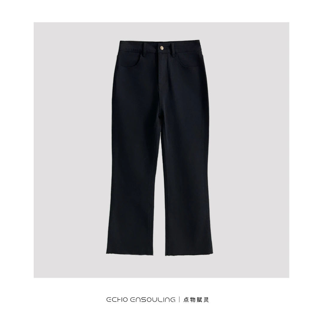 ECHO ENSOULING/点物赋灵T53041｜毛边微喇四面弹力休闲显瘦牛仔裤