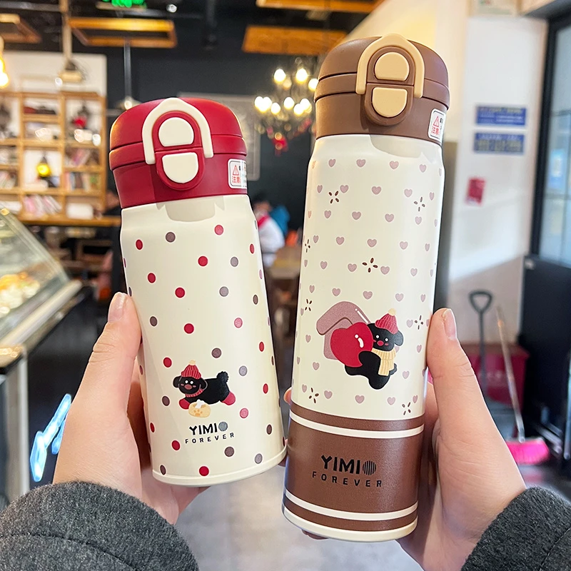 儿童保温杯女生2025新款高颜值可爱吸管水杯小学生上学专用双饮杯