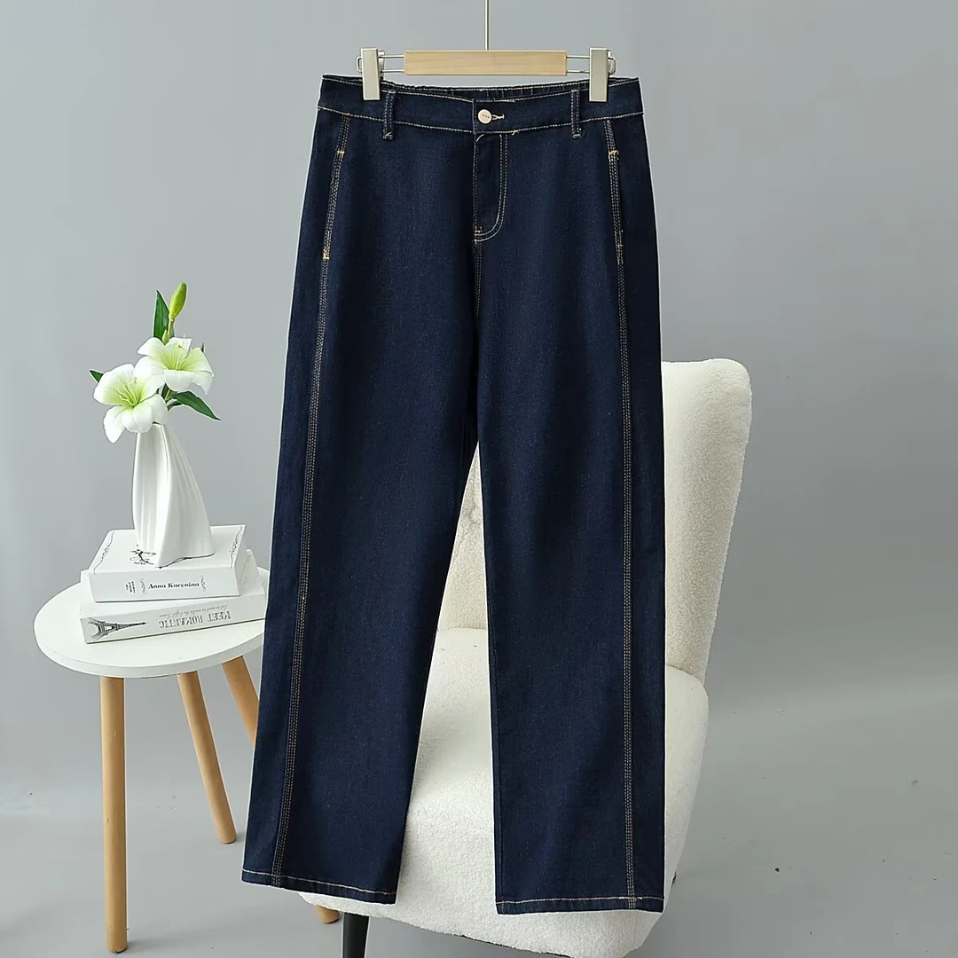 大码深蓝色牛仔裤女2024年新款时尚潮流窄版阔腿裤高腰休闲直筒裤