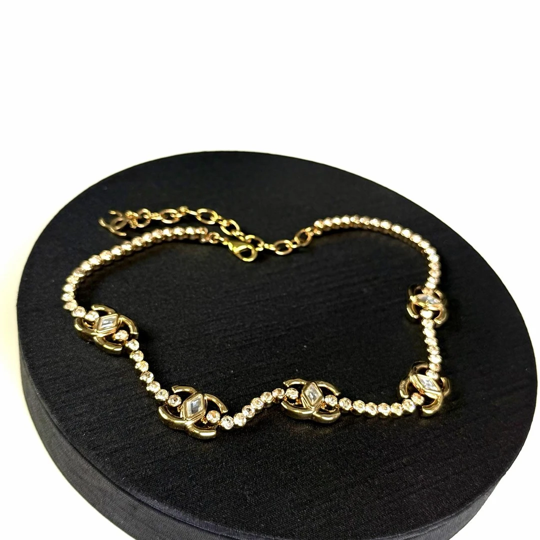 Chanel 金色5双C闪钻颈链