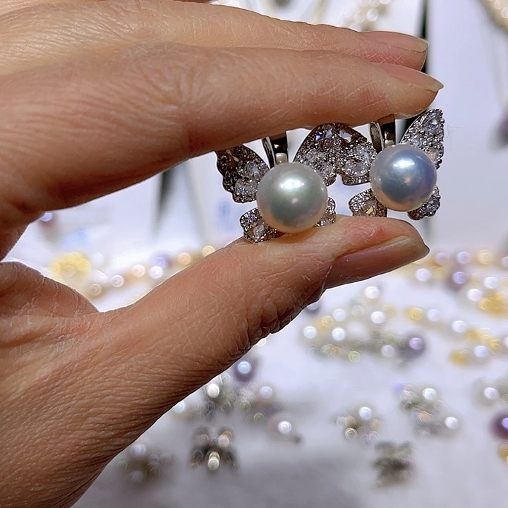 淡水珍珠白珠蝴蝶万能扣未镶嵌