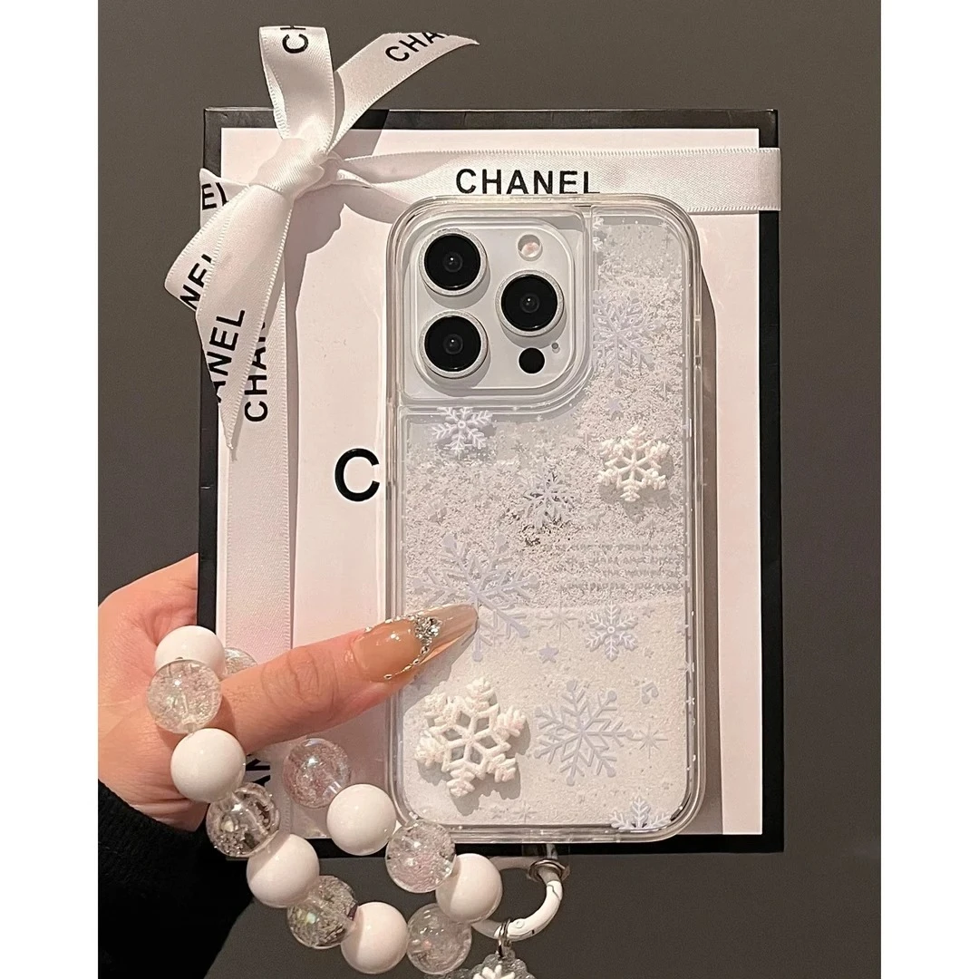 适用苹果15promax手机壳iPhone16冬日雪花流沙壳创意全包17promax