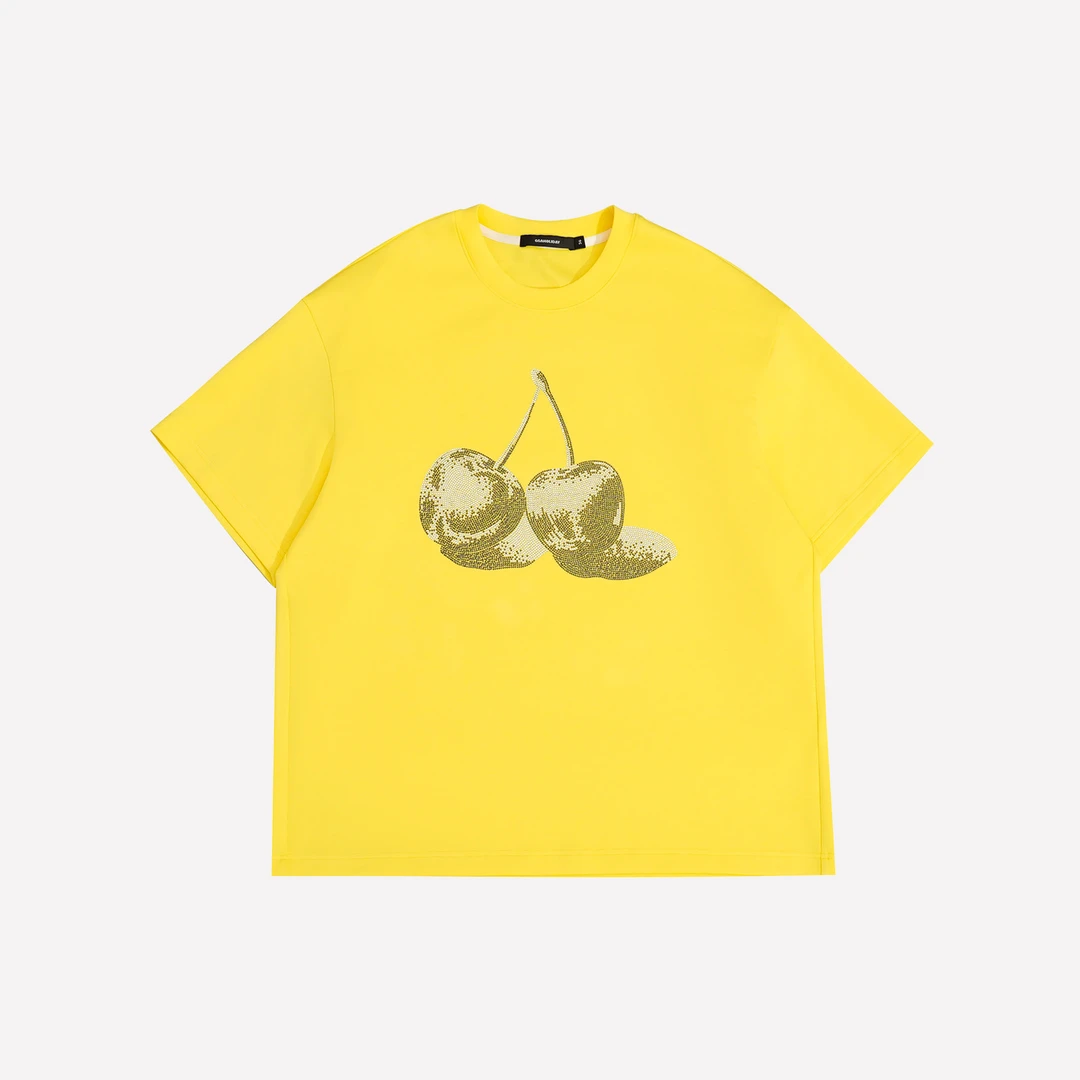 早春新款轻奢高级感街头百搭情侣烫钻樱桃短袖T恤-152313