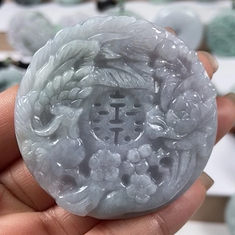 翡翠颈饰未镶嵌山水花开富贵双喜临门两面工福利