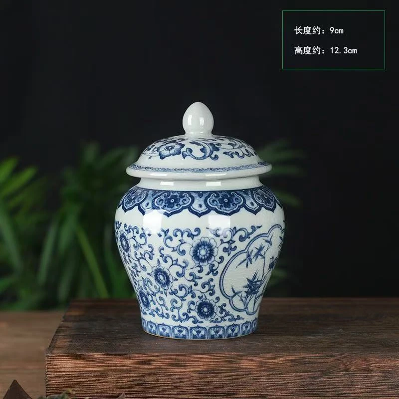 可乐瓷器 青花【老陶泥-开窗竹韵】小茶叶罐-5048