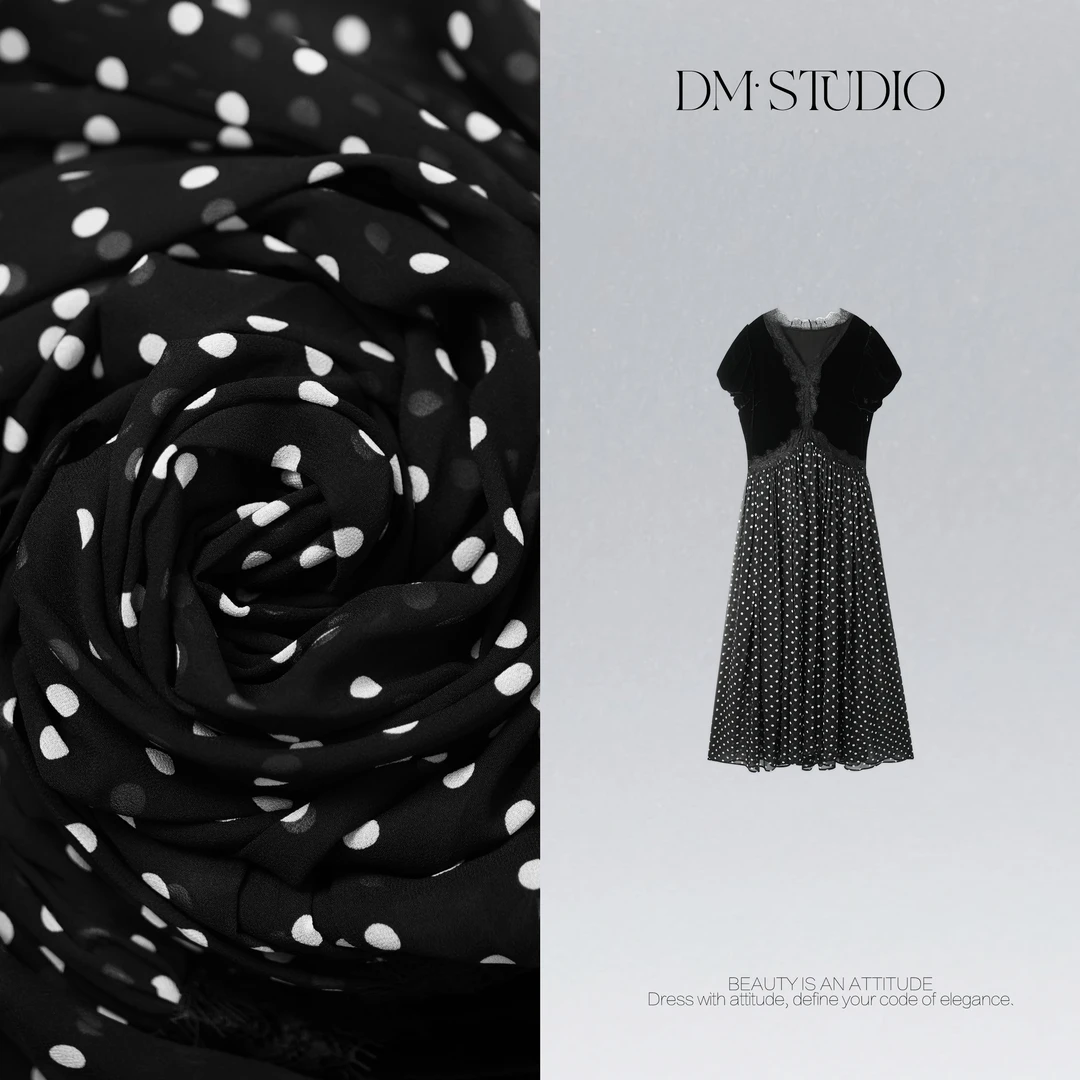 DEDM•STUDIO/精致感减龄显瘦静奢波点丝绒连衣裙2505LYQ/25038