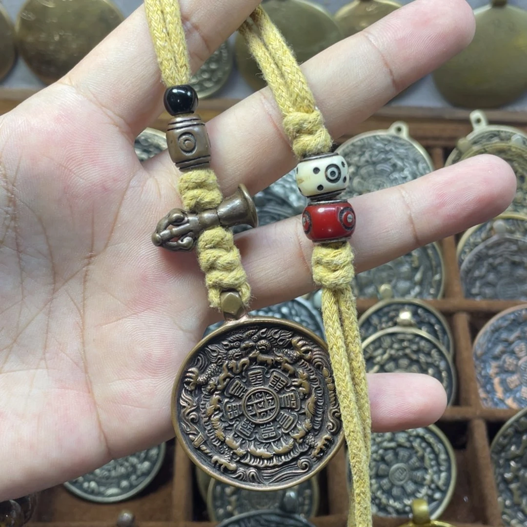 紫铜麟甲熊九宫八卦牌包挂