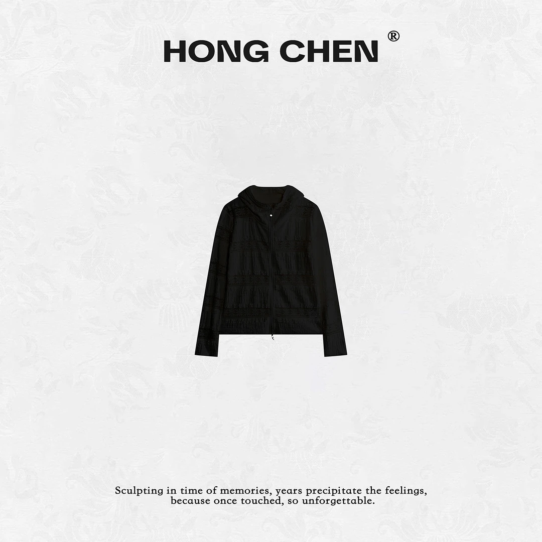【虹辰】高端时尚优雅镂空蕾丝小雏菊百搭高级感荷叶连帽衫--HC2228