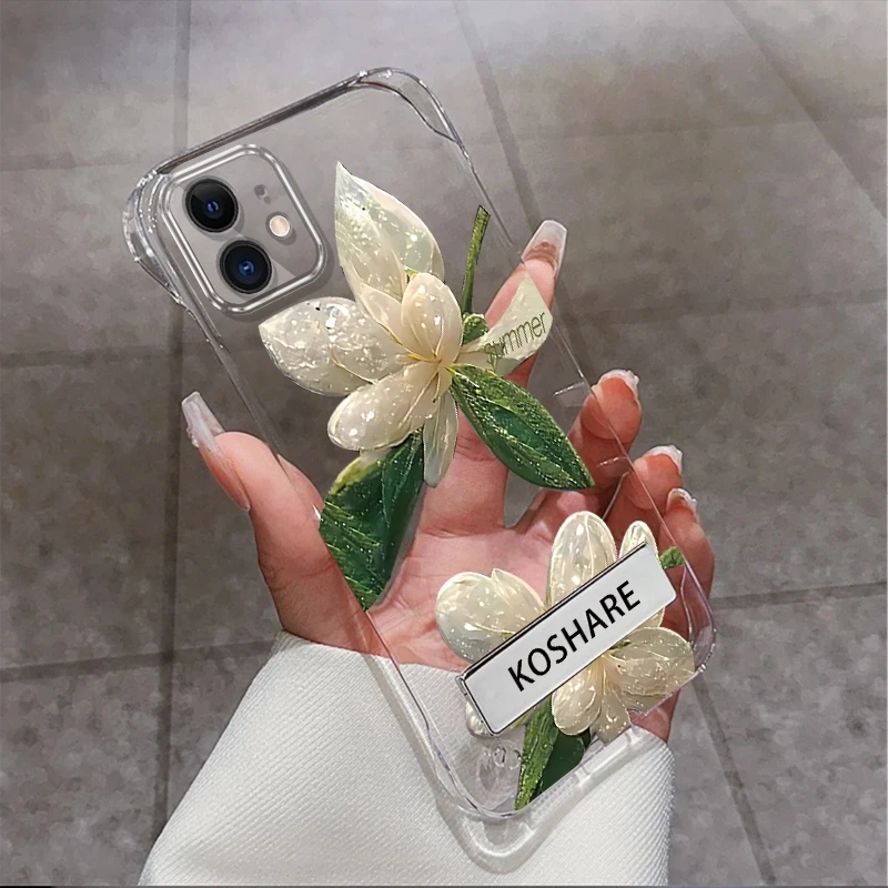 适用于苹果11水晶花无边框支架手机壳