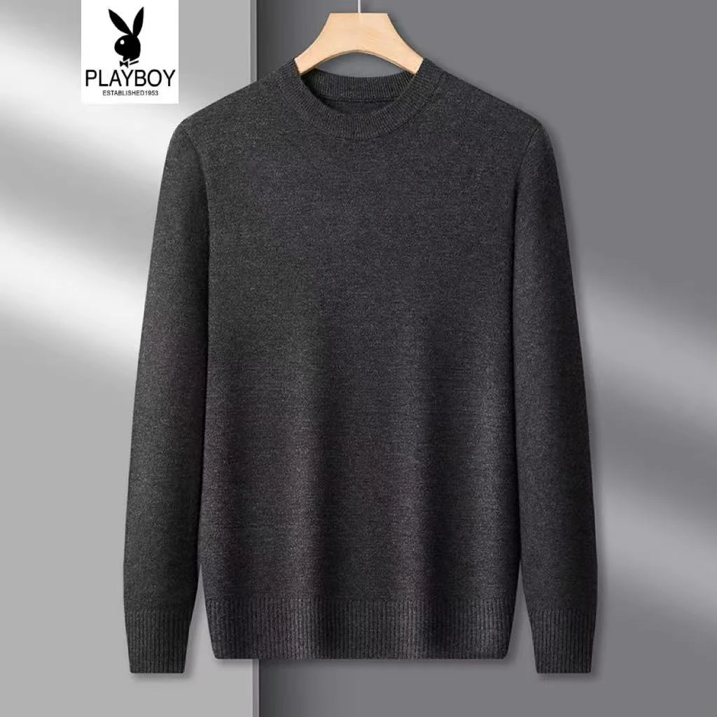 花花公子新款套头圆领男商务内搭衫秋冬毛衣针织男士新款休闲装