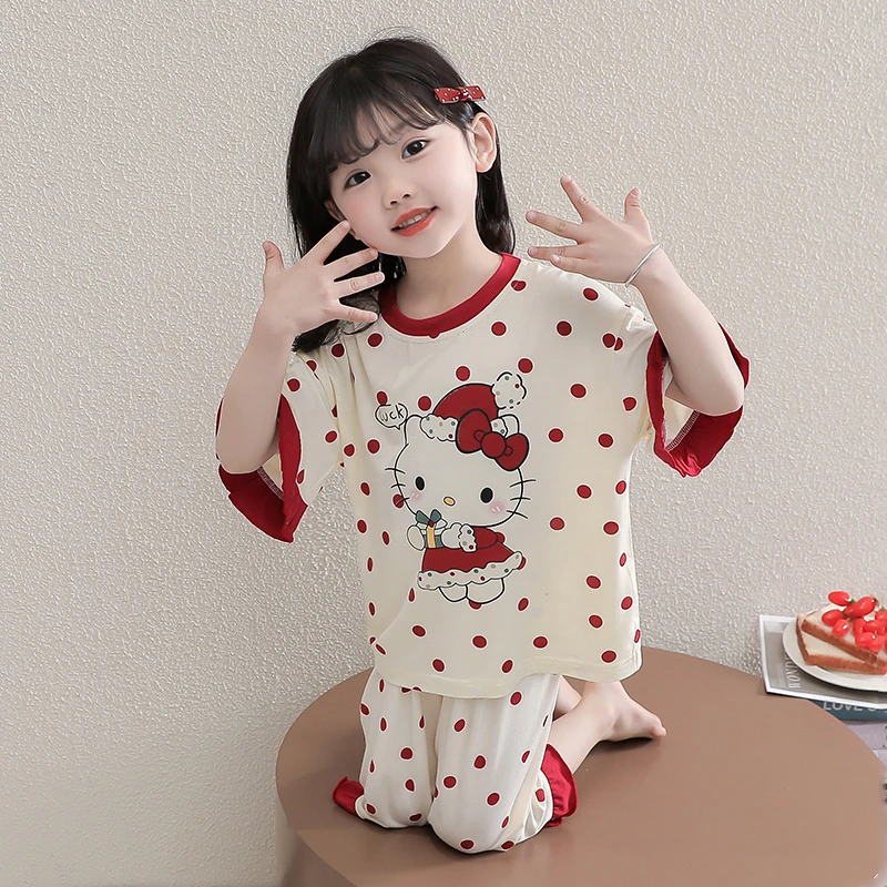 儿童睡衣夏季薄款套装短袖莫代尔女孩家居服女童卡通宝宝空调服