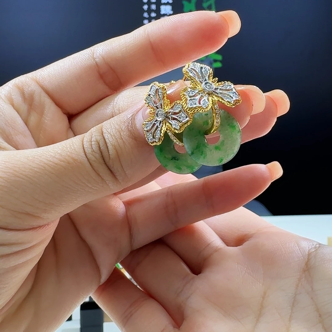 翡翠耳饰18K金镶嵌18k镶嵌