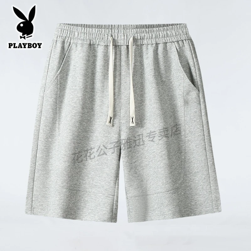 花花公子纯棉短裤男装夏季潮牌青少年针织中裤休闲5五分裤运动裤