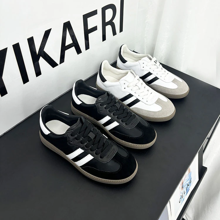 100%头层牛皮情侣款德训鞋2025新款爆款小白鞋百搭系带休闲鞋女鞋