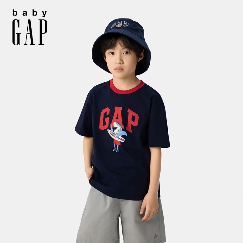 Gap【大小童同款】男童2025夏季新款棉短袖T恤童装休闲印花782713