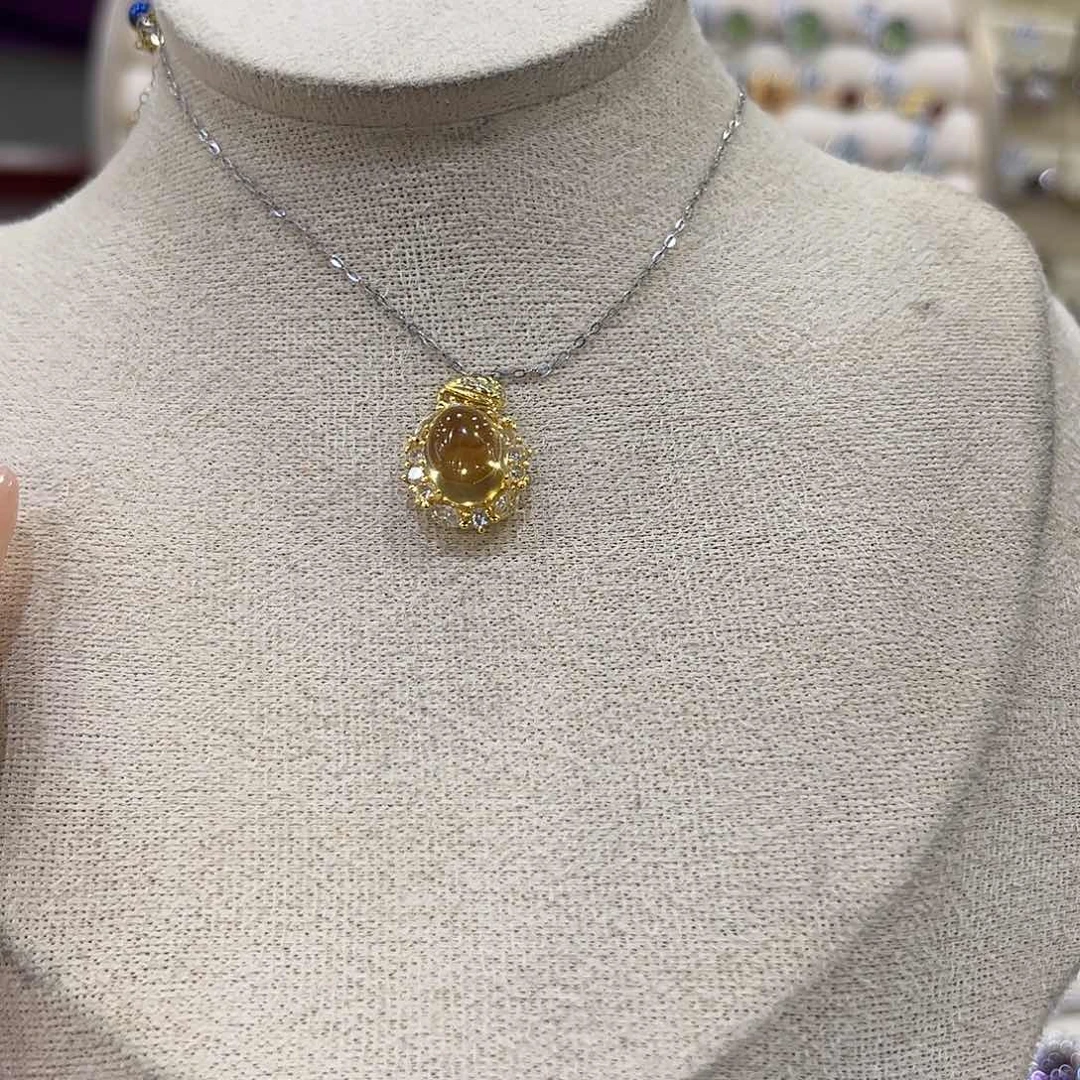 那***谁黄晶手链银S925镶嵌吊坠