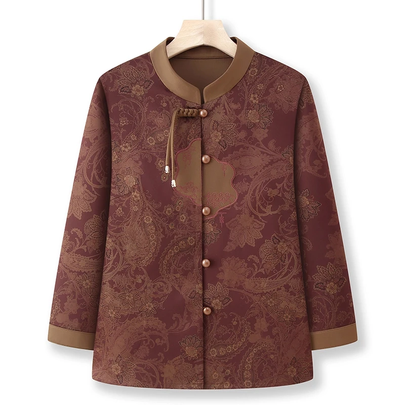 新中式国风衬衫女奶奶春装长袖薄款外套中老年人洋气衣服妈妈新款