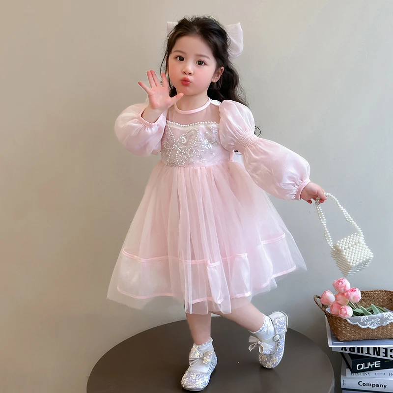 女童连衣裙长袖蓬蓬纱春秋新款儿童洋气纱裙生日礼服小女孩裙子