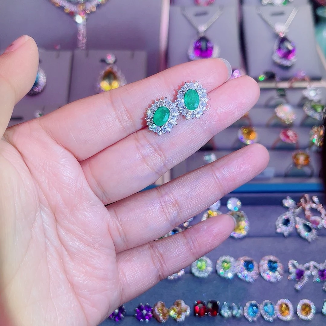 银S925镶嵌耳饰祖母绿大*