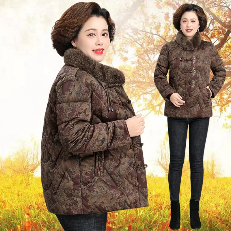 老太太冬季唐装运动棉衣奶奶立领毛领加绒棉服女妈妈保暖棉袄潮流