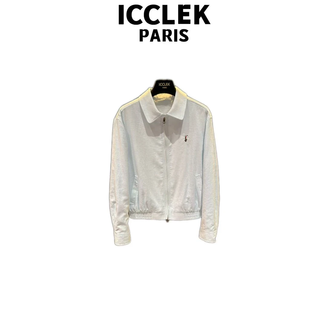 ICCLEK 浅蓝色翻领拉链外套长袖打底衬衫 气质 轻奢 名媛 -5884