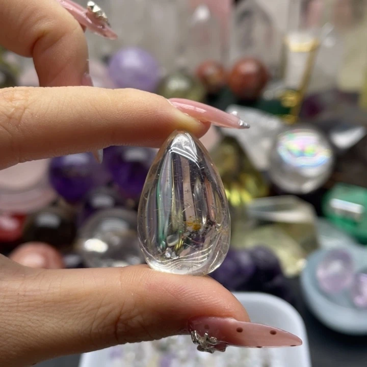 百***女水晶珠宝半成品未镶嵌发晶水滴17