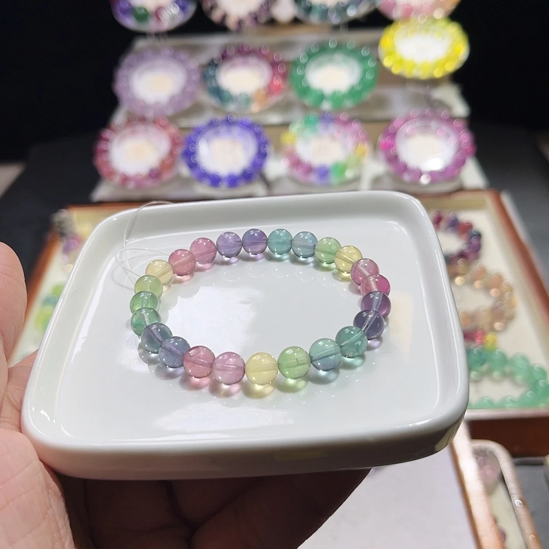 未镶嵌萤石手链7.6mm彩虹