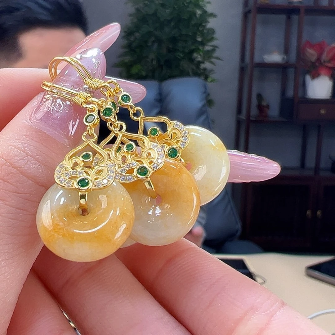 翡翠耳饰银S925镶嵌多样性发货一副