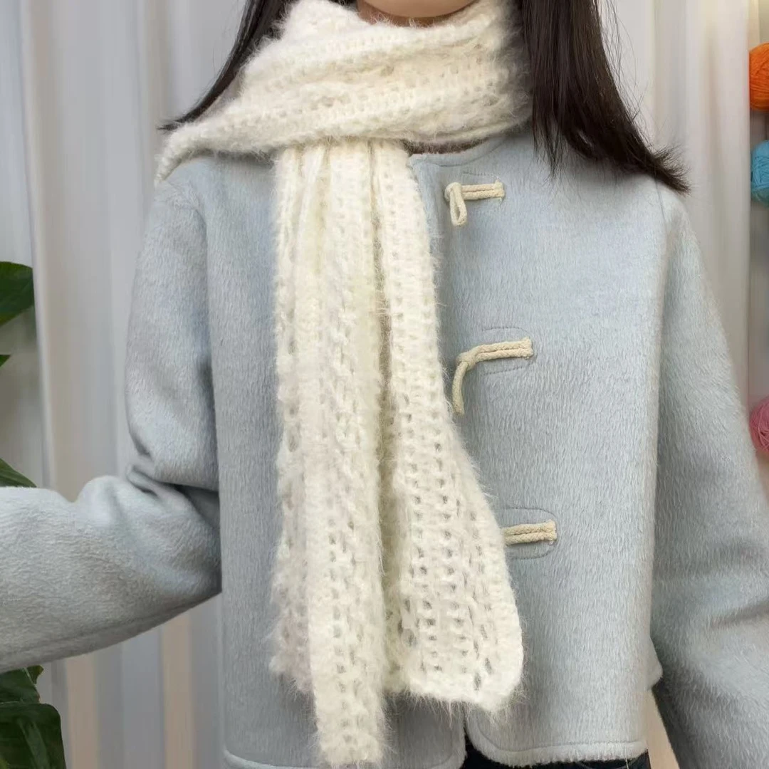 【造物即视】山雾 白雪围巾  羊毛混纺线围巾披肩 手工DIY编织