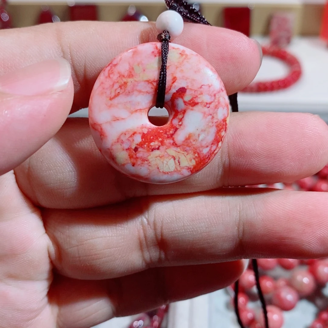 天然辰砂原石平安扣