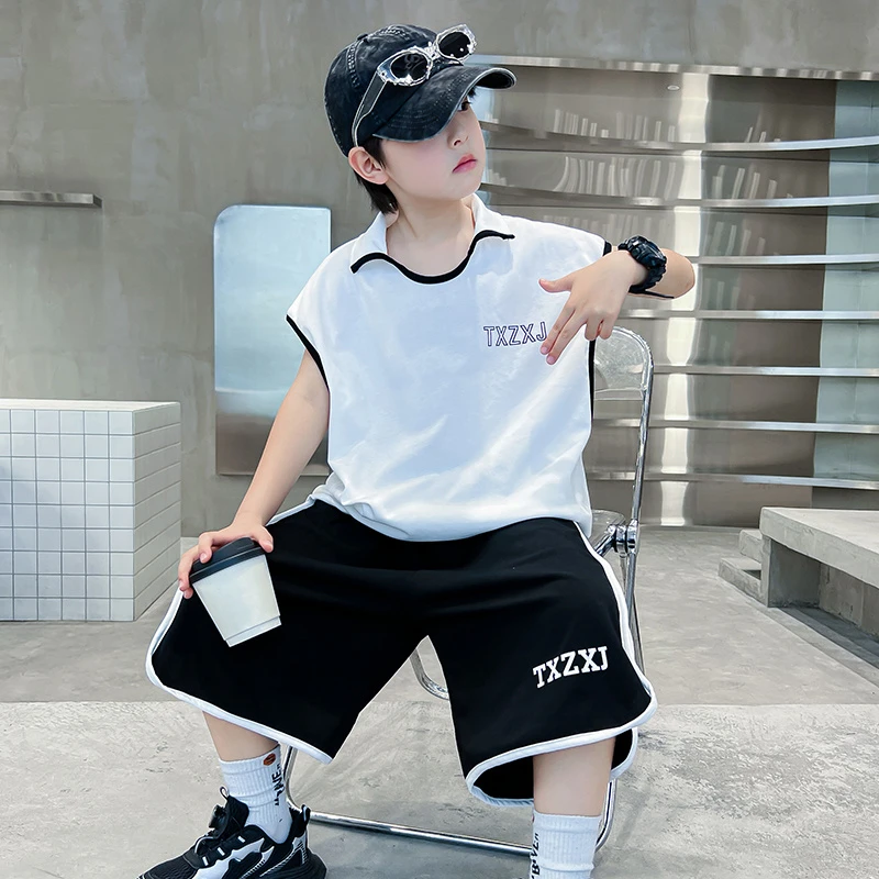 男童套装夏季薄款无袖宽松2025中大童休闲韩版儿童夏装洋气百搭潮