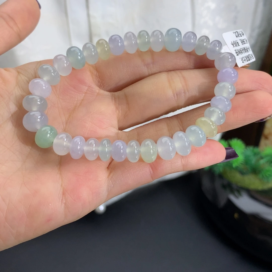 翡翠未镶嵌手串卡7.7-9冰胶马卡龙鼓珠手串
