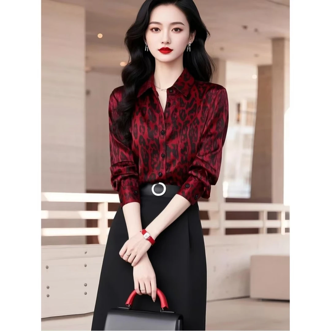 法式别致独特漂亮上衣小众轻奢高级感时尚洋气红色豹纹衬衫春季女