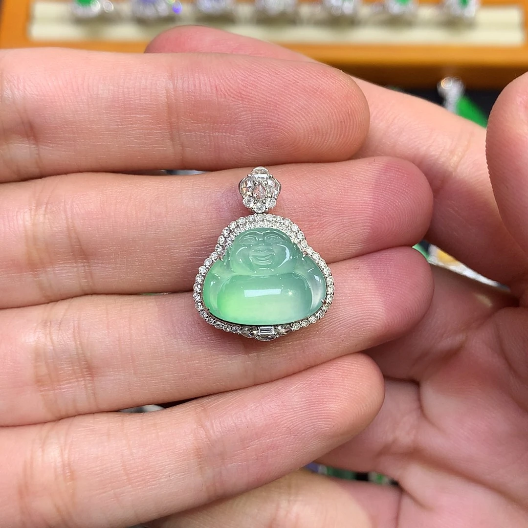 翡翠18K金镶嵌吊坠(不含链)绿佛公