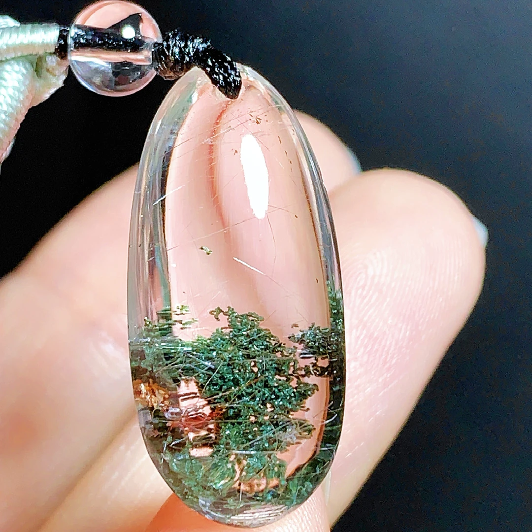 东海水晶天然绿幽灵水晶吊坠毛衣链水滴项坠绿幽灵纯天然100%真品