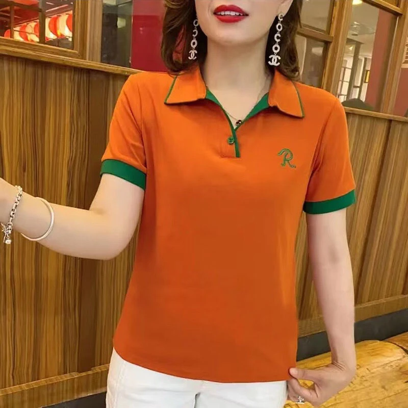 短袖t恤女polo翻领减龄中年大码时尚百搭半袖显瘦洋气妈妈小衫