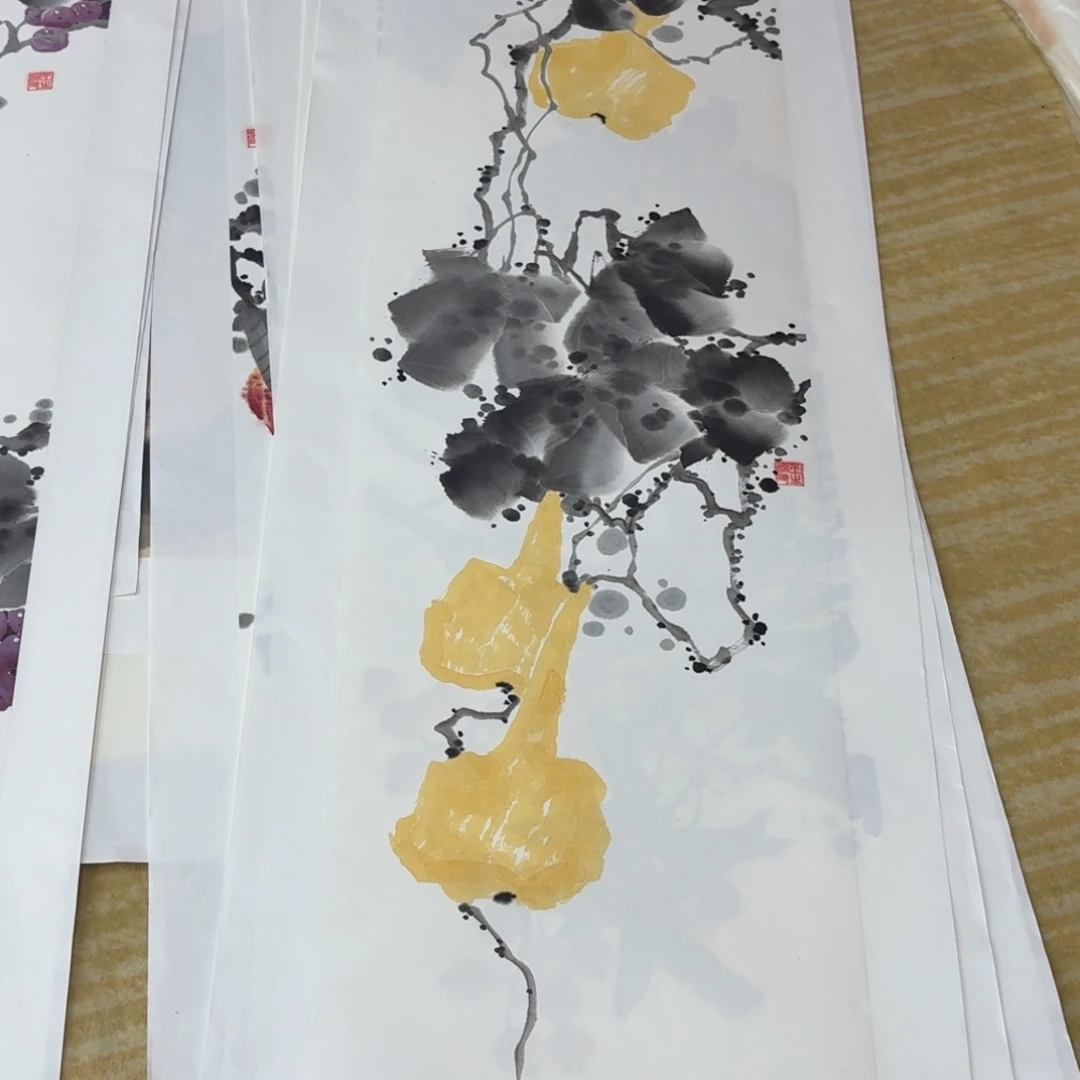国画四尺对开纯手工手绘作品