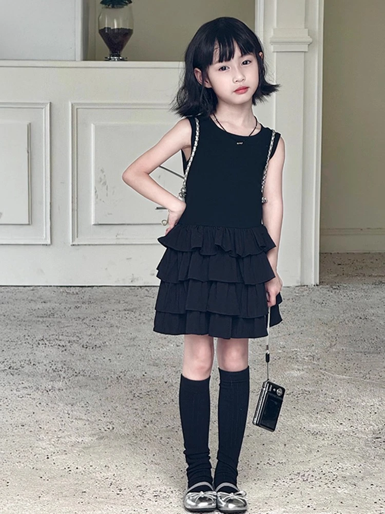 女童夏季连衣裙夏季2025新款宝宝小裙子黑色蛋糕裙洋气儿童公主裙