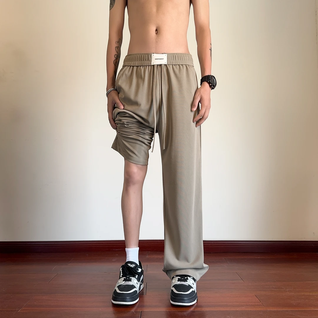 凉感冰丝裤子男夏季薄款垂感直筒阔腿裤宽松潮牌休闲裤速干运动裤