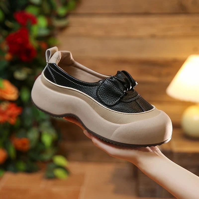 新款单鞋浅口增高2025年新款百搭一脚蹬复古休闲松糕厚底板鞋