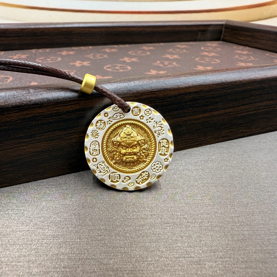 银吊坠 黄财神11.3g描金工艺八方招财送人送礼寓意好