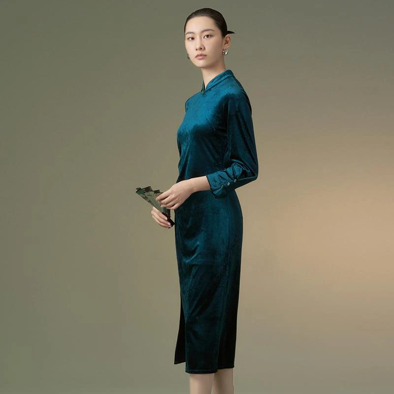 Distin Kidny/迪凯【星线好物】高贵礼服轻奢洋气优雅丝绒旗袍