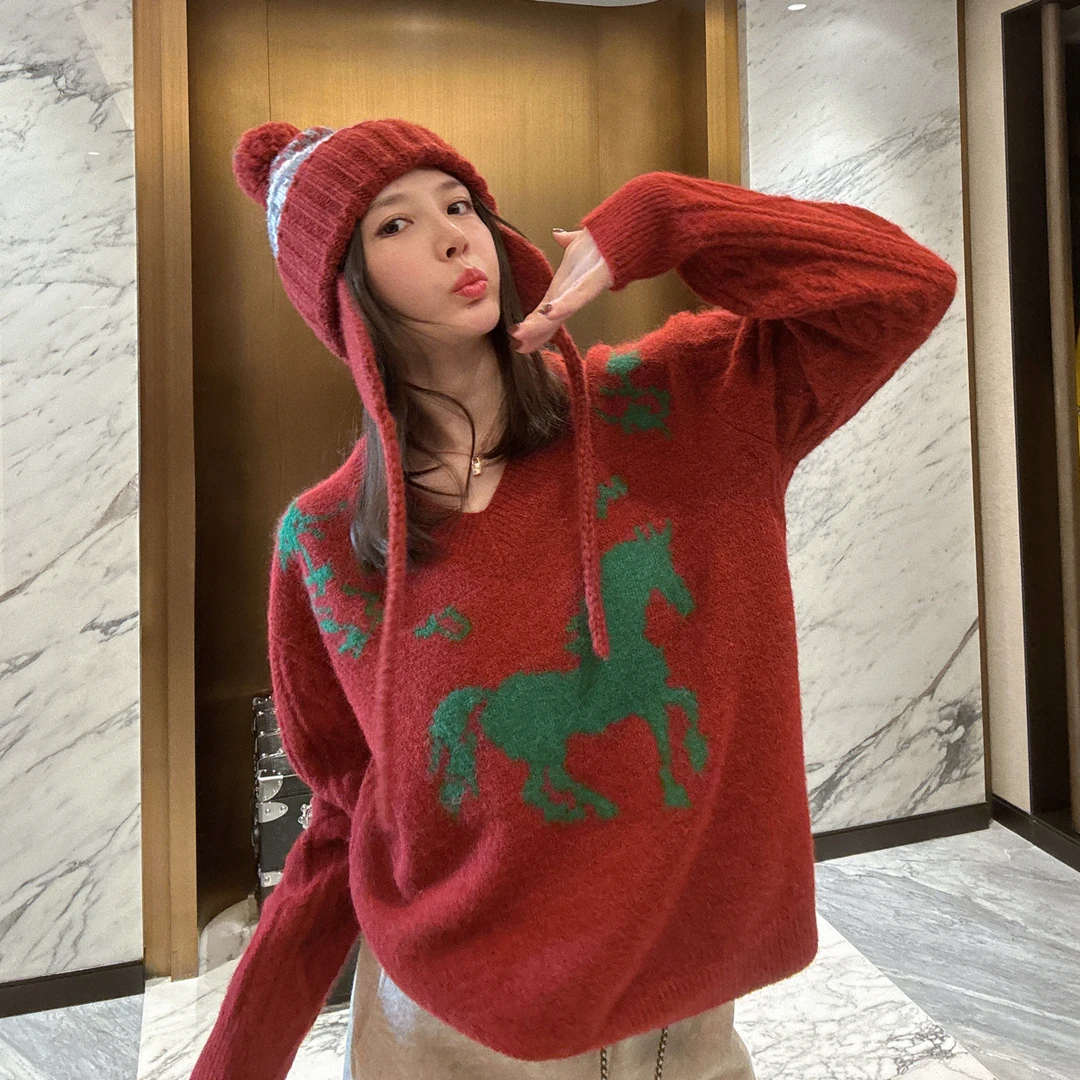 BETTER JOELAY-【绿色小马】绵羊毛套头毛衣气质百搭洋气韩版LL6388