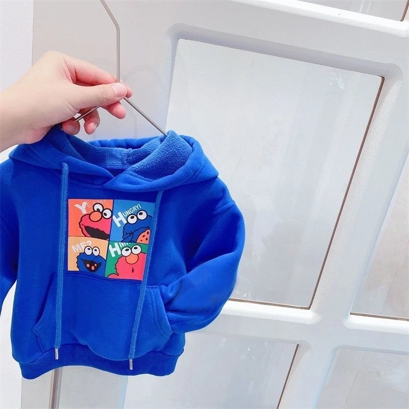 YeeHoOlife/英氏【秋冬爆款】克莱因蓝男女儿童卫衣加绒加厚连帽上