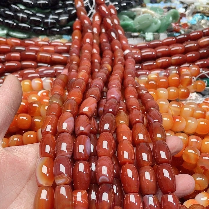 玛瑙/玉髓珠宝半成品未镶嵌一条12x19mm红玛瑙桶珠