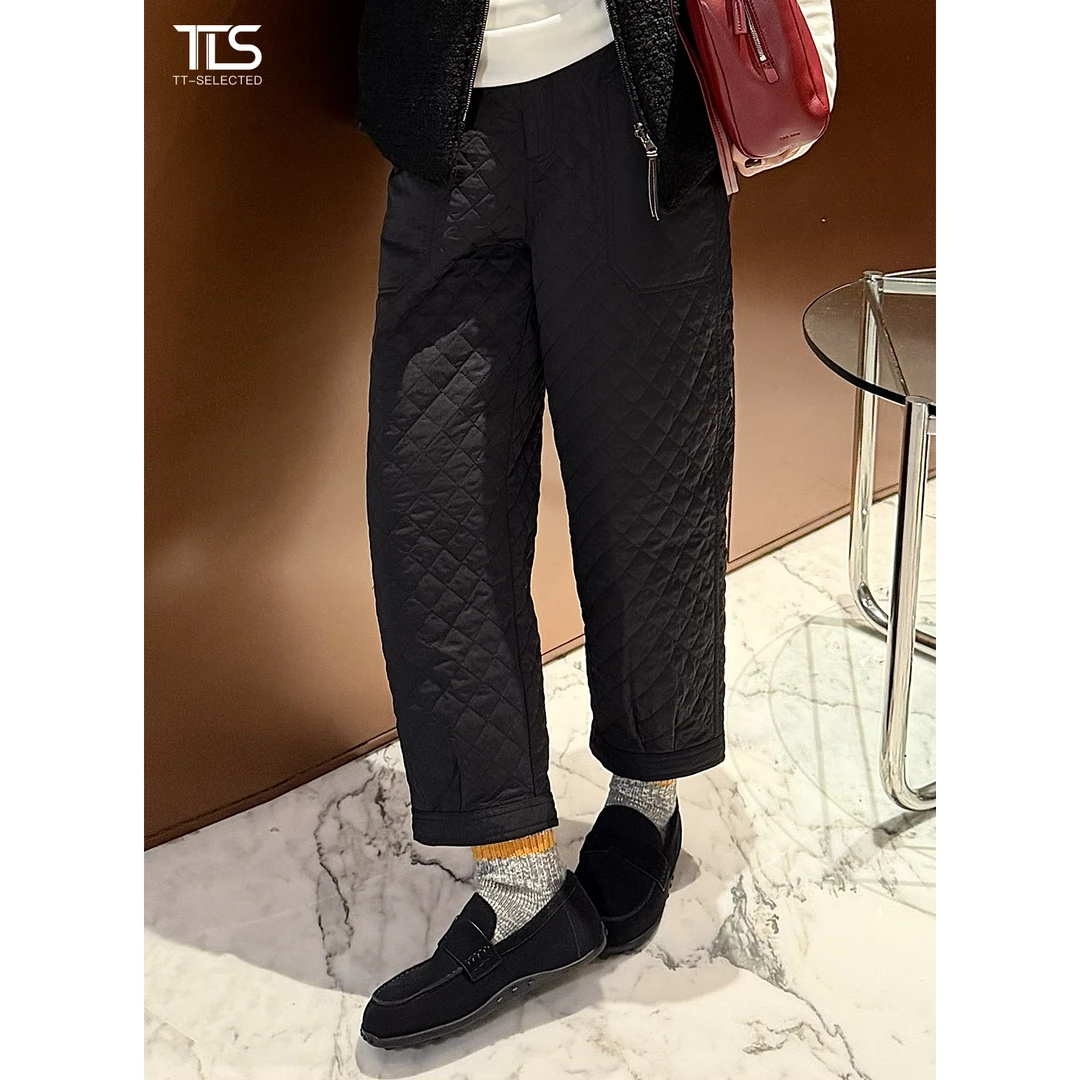 TT【棉裤】高品质复古创意菱格拼接加厚显瘦保暖棉服裤CK5129