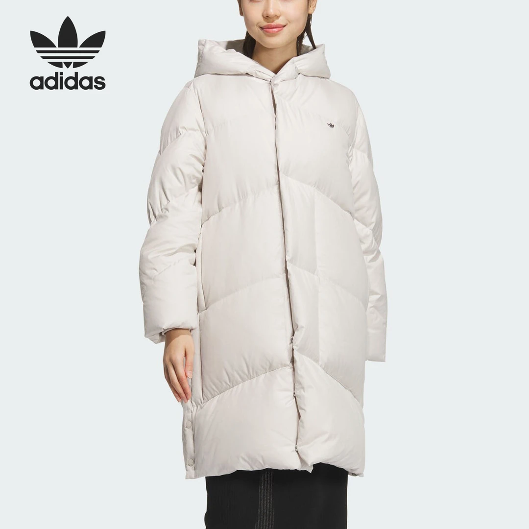 Adidas/阿迪达斯正品三叶草女士长款保暖连帽鹅绒外套JD3785