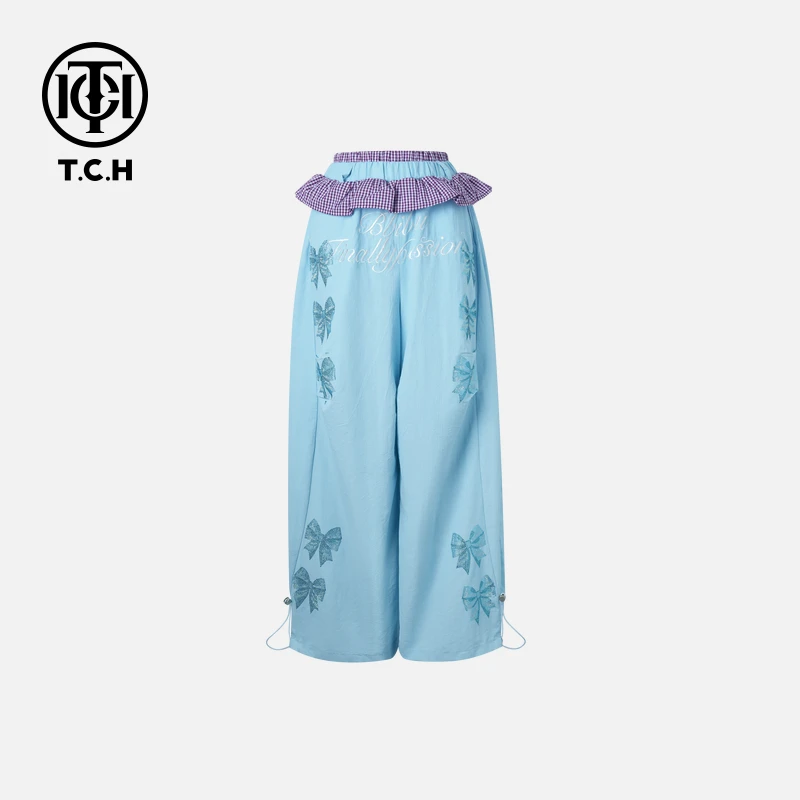 TCH私服烫钻工艺时尚舒适百搭蝴蝶结休闲裤女T75B20E5025轻奢tch